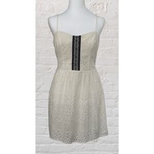 Y2K Vintage Deb Ivory Lace Embroidered Mini Skater Dress Sz 9 M Fairy Boho